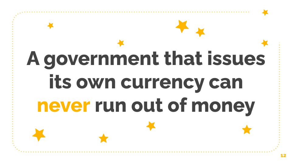Extract from Sheridan's presentation: A government that issues its own currency can never run out of money
