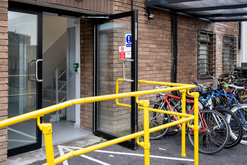 Image of bicycle parking and accessible entrance