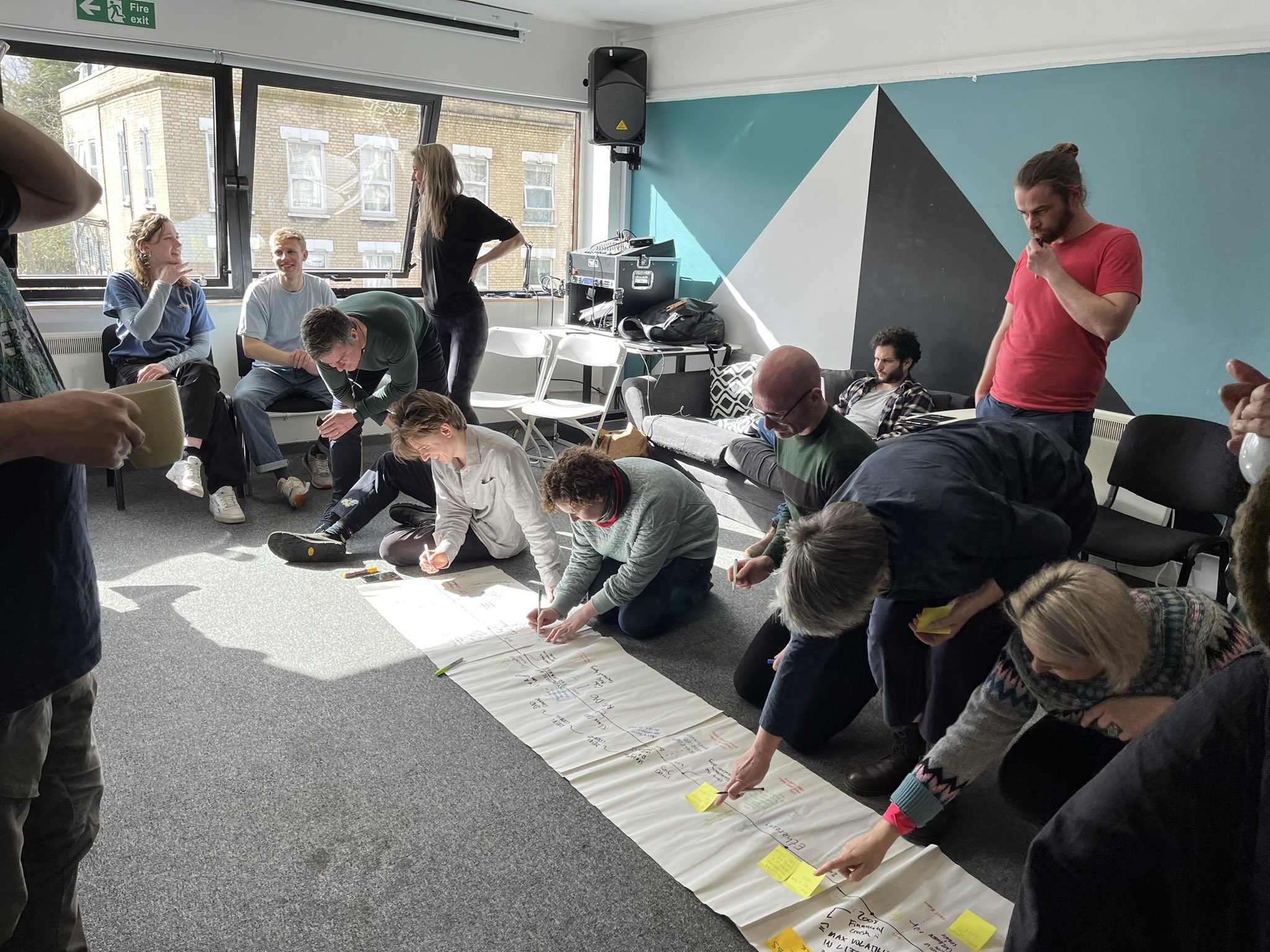 People on the floor brainstorming on large paper